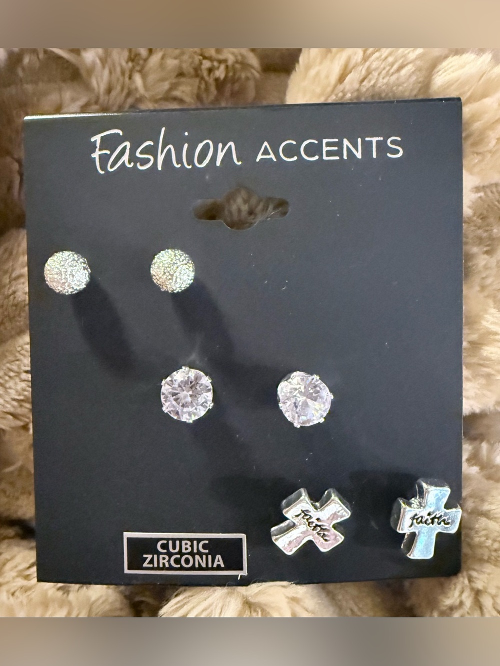 Fashion Accents Set of Three Silver Stud Earrings Including Cubic Zirconia